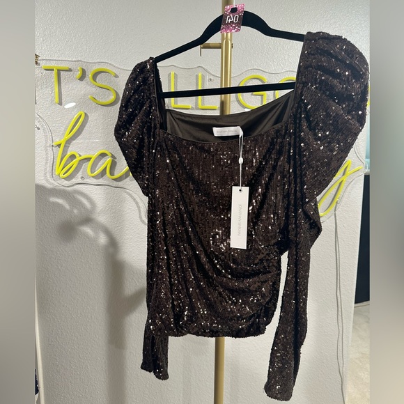 NWT Jonathan Simkhai Allura Hammered sequin-embellished blouse size 4/S